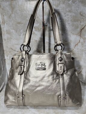 Coach Metallic Silver Leather Shoulder Bag